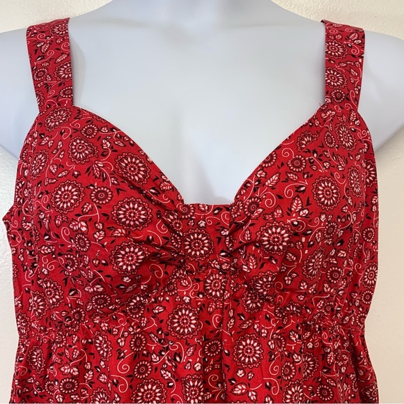 Nick Sarah Y2K Babydoll Red Print Tank Top 1X Western Boho Beach Retro Vacation - Picture 2 of 9
